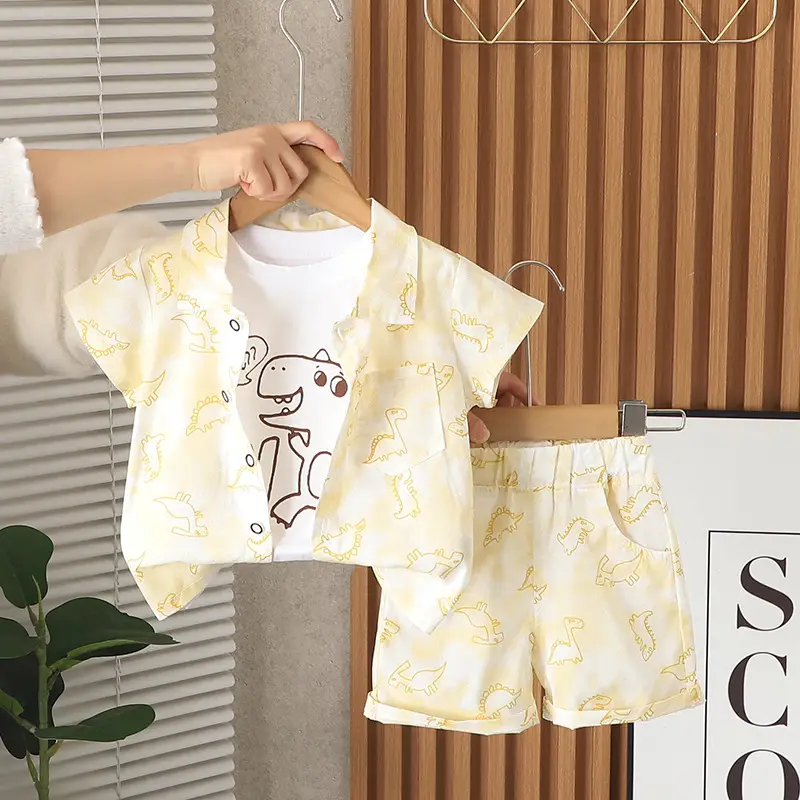 Summer 2025 Kids Cotton T-Shirt Shorts Set Light Green - Image 5