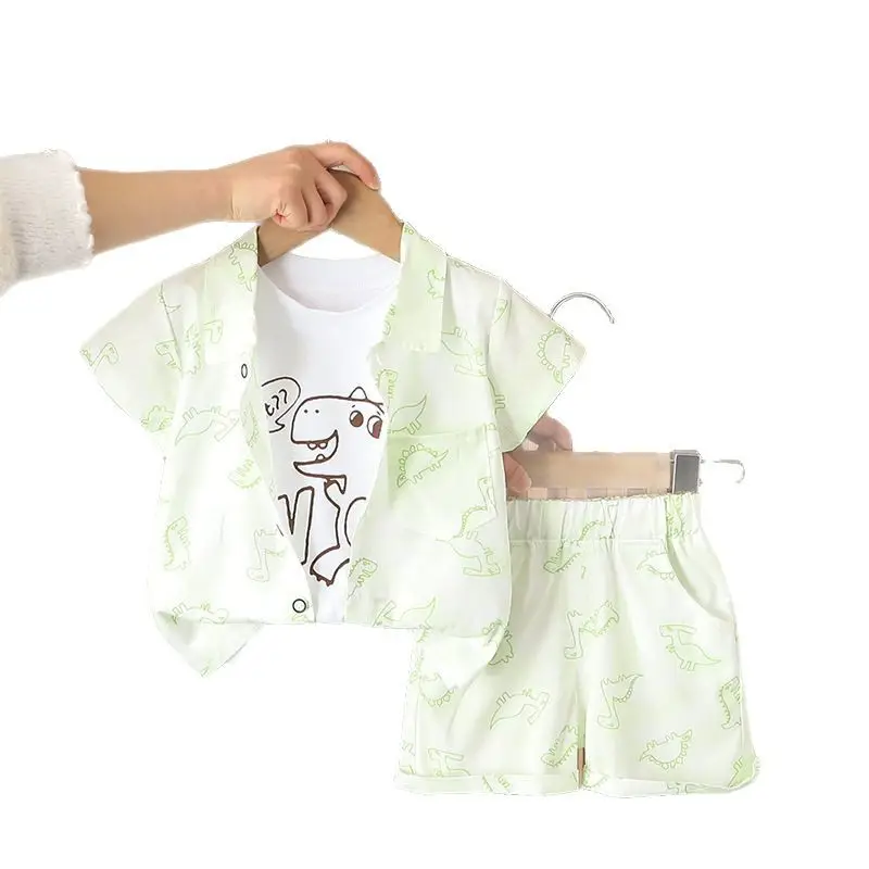 Summer 2025 Kids Cotton T-Shirt Shorts Set Light Green - Image 7