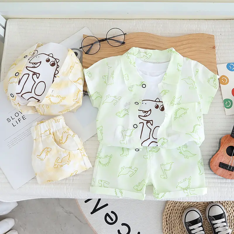 Summer 2025 Kids Cotton T-Shirt Shorts Set Light Green — feature 3