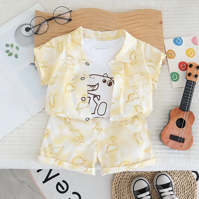 Summer 2025 Kids Cotton T-Shirt Shorts Set Light Green - Image 2