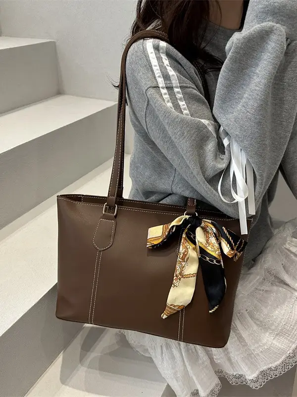 Women's Brown Leather Shoulder Bag with Gold Tassel - Image 6