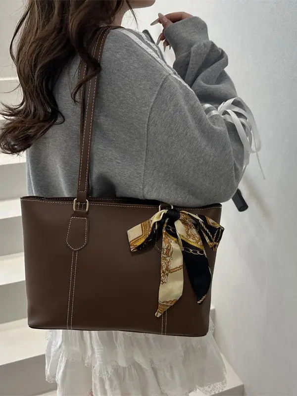 Women's Brown Leather Shoulder Bag with Gold Tassel - Image 7