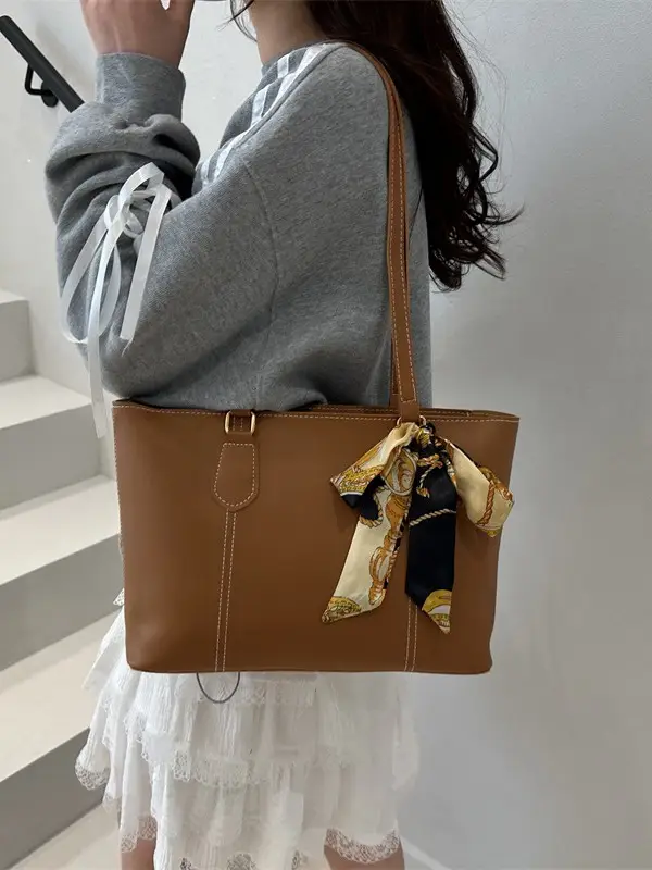 Women's Brown Leather Shoulder Bag with Gold Tassel - Image 8