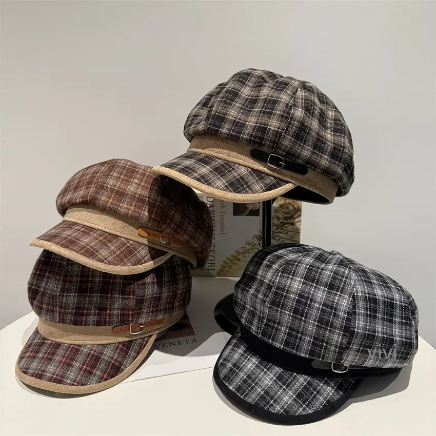 Japanese Plaid Patchwork Newsboy Cap for Women Large Head Circumference