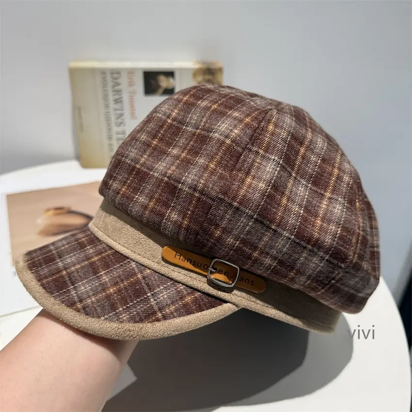 Japanese Plaid Patchwork Newsboy Cap for Women Large Head Circumference
