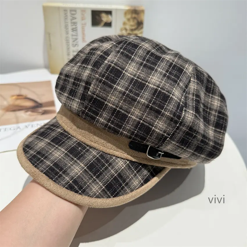 Japanese Plaid Patchwork Newsboy Cap for Women Large Head Circumference