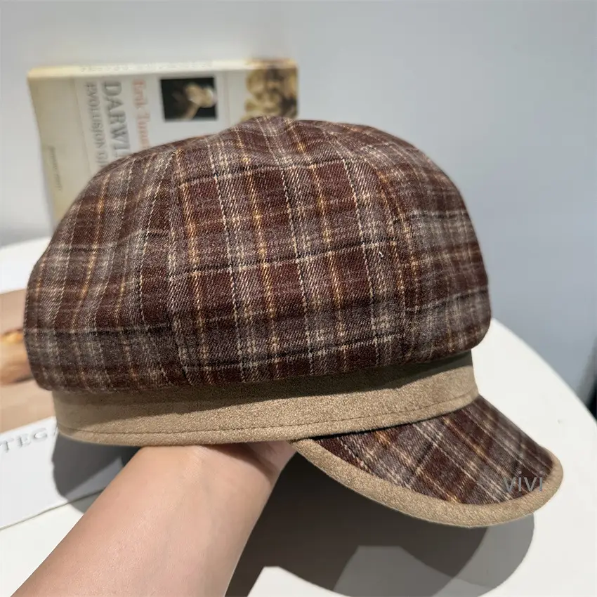 Japanese Plaid Patchwork Newsboy Cap for Women Large Head Circumference — feature 3