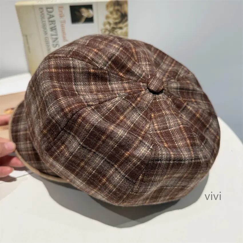 Japanese Plaid Patchwork Newsboy Cap for Women Large Head Circumference — feature 4