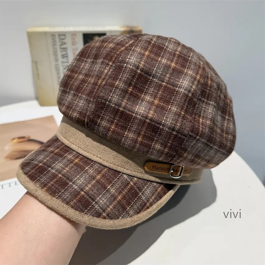 Japanese Plaid Patchwork Newsboy Cap for Women Large Head Circumference