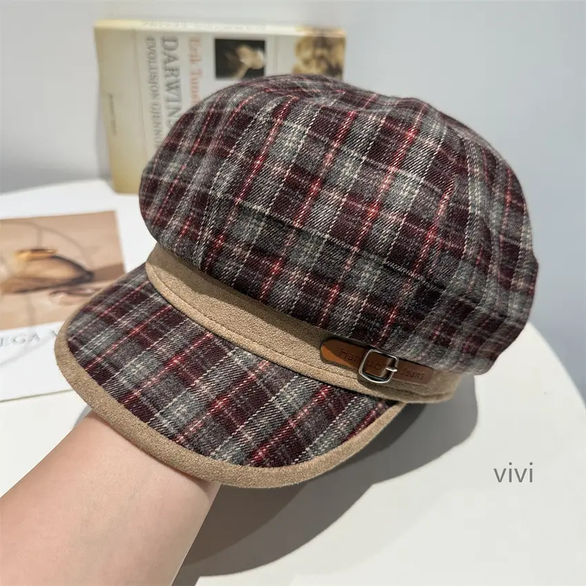 Japanese Plaid Patchwork Newsboy Cap for Women Large Head Circumference