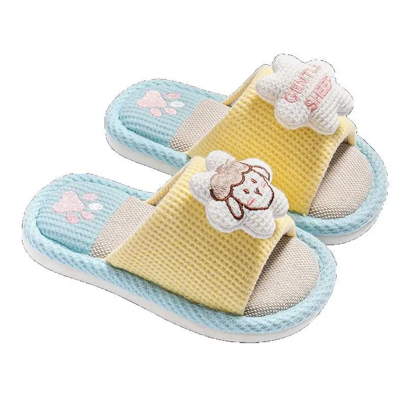 Children's Happy Tiger Linen Slippers Yellow Orange