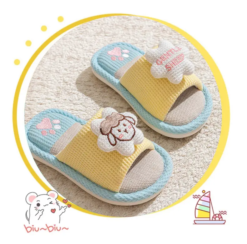 Children's Happy Tiger Linen Slippers Yellow Orange — feature 12