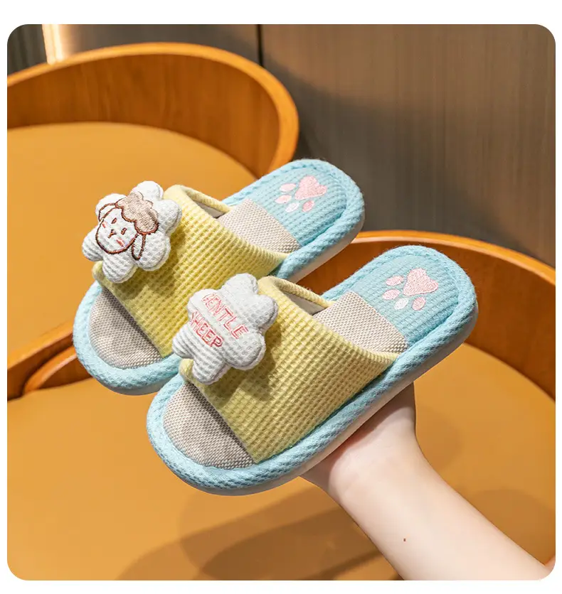 Children's Happy Tiger Linen Slippers Yellow Orange — feature 13