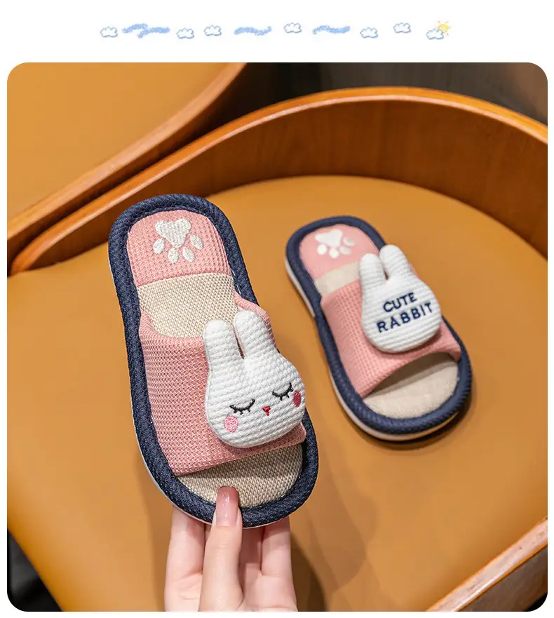 Children's Happy Tiger Linen Slippers Yellow Orange — feature 14
