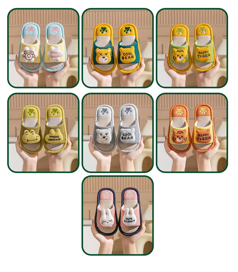Children's Happy Tiger Linen Slippers Yellow Orange — feature 5
