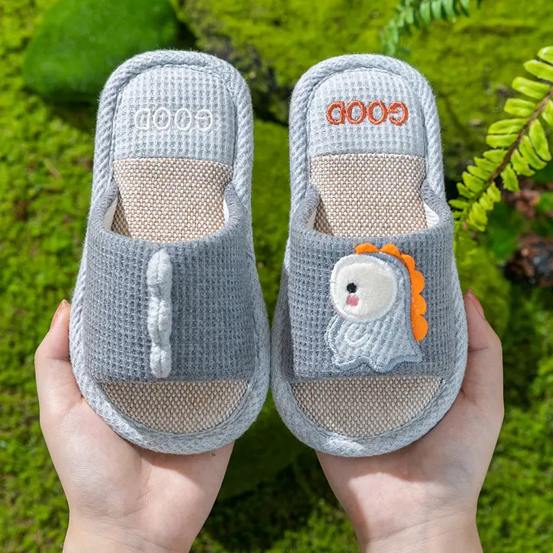 Children's Happy Tiger Linen Slippers Yellow Orange