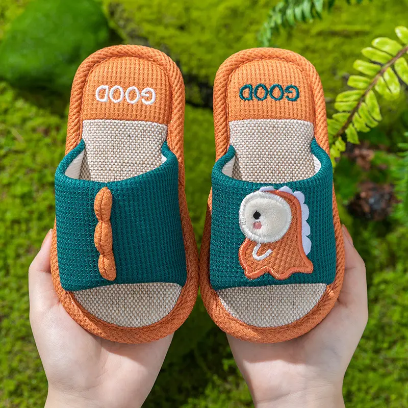 Children's Happy Tiger Linen Slippers Yellow Orange