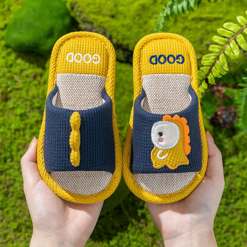 Children's Happy Tiger Linen Slippers Yellow Orange
