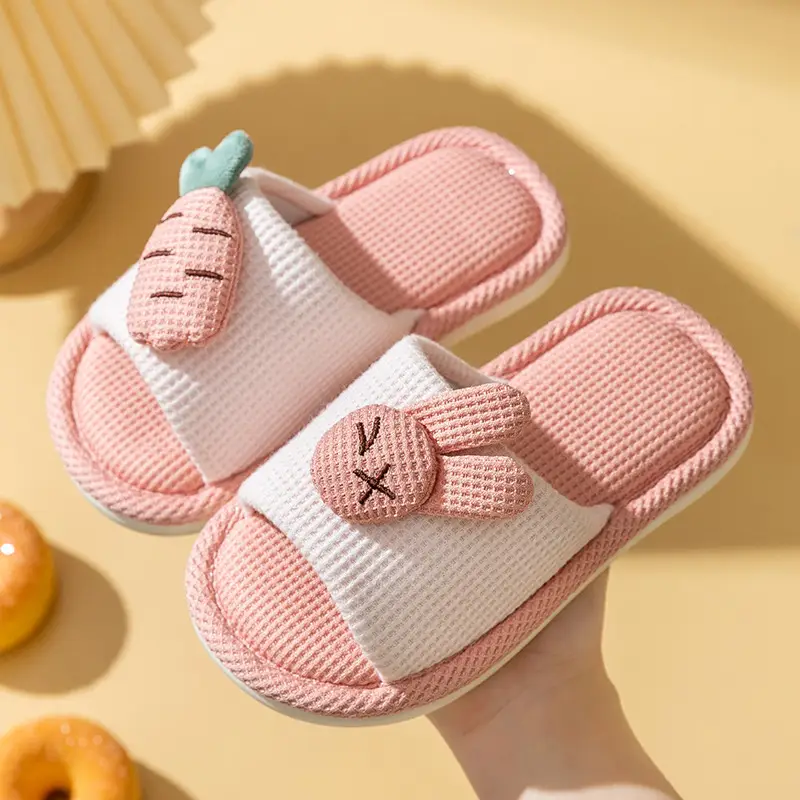 Children's Happy Tiger Linen Slippers Yellow Orange