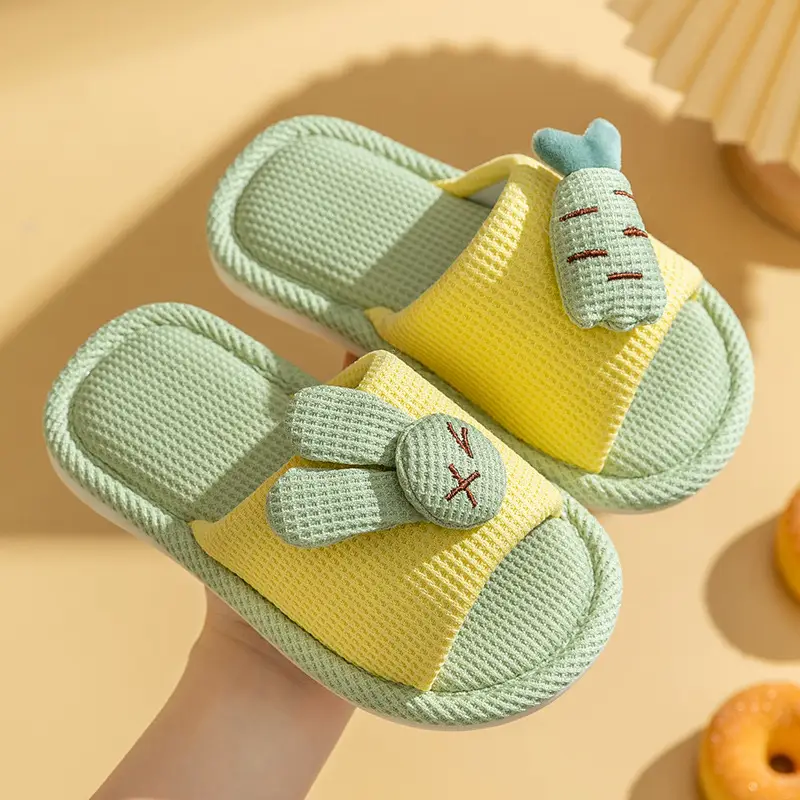 Children's Happy Tiger Linen Slippers Yellow Orange