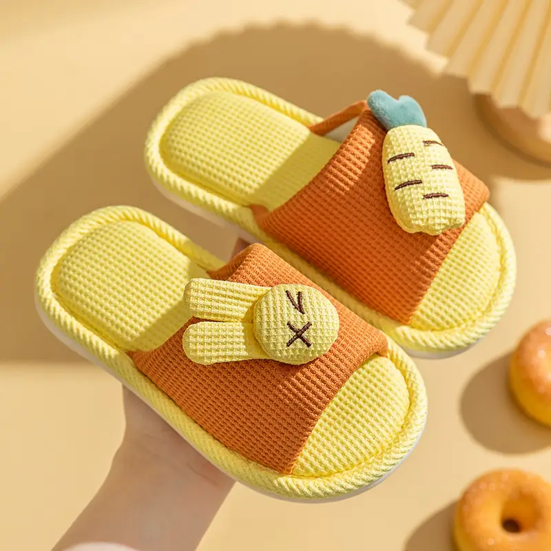Children's Happy Tiger Linen Slippers Yellow Orange
