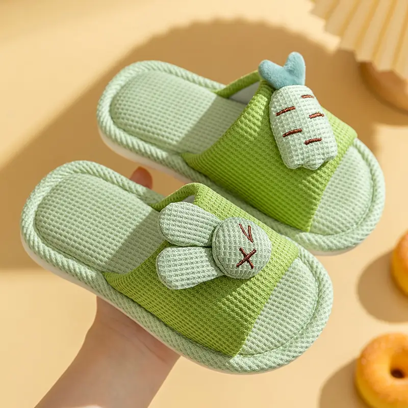 Children's Happy Tiger Linen Slippers Yellow Orange