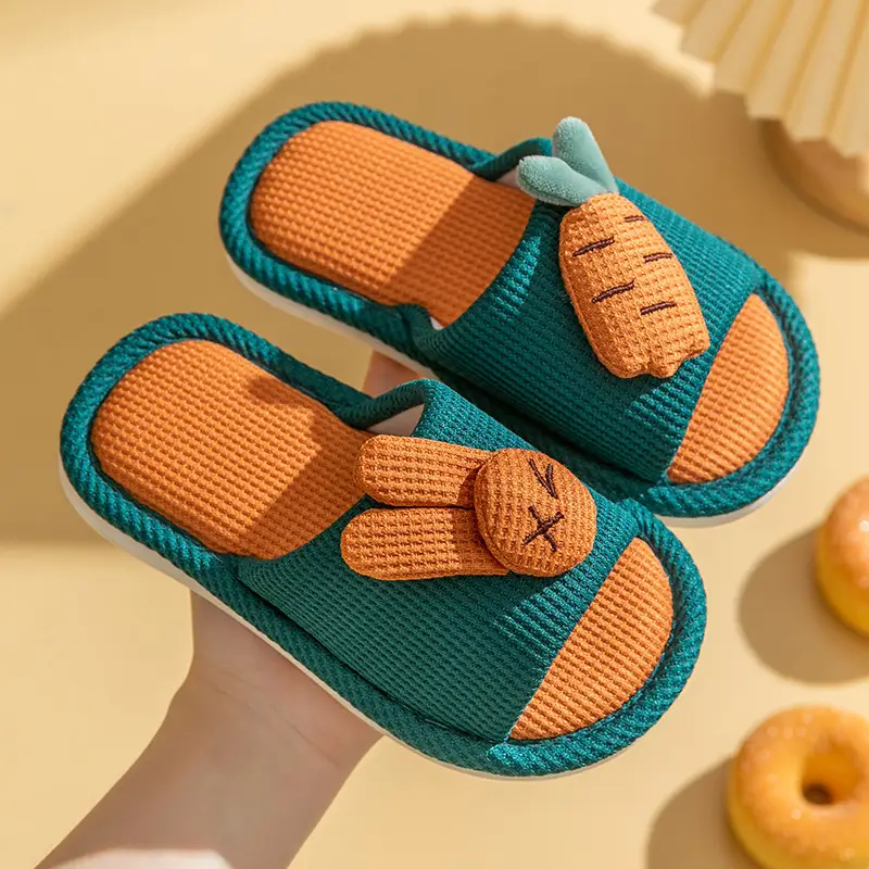 Children's Happy Tiger Linen Slippers Yellow Orange