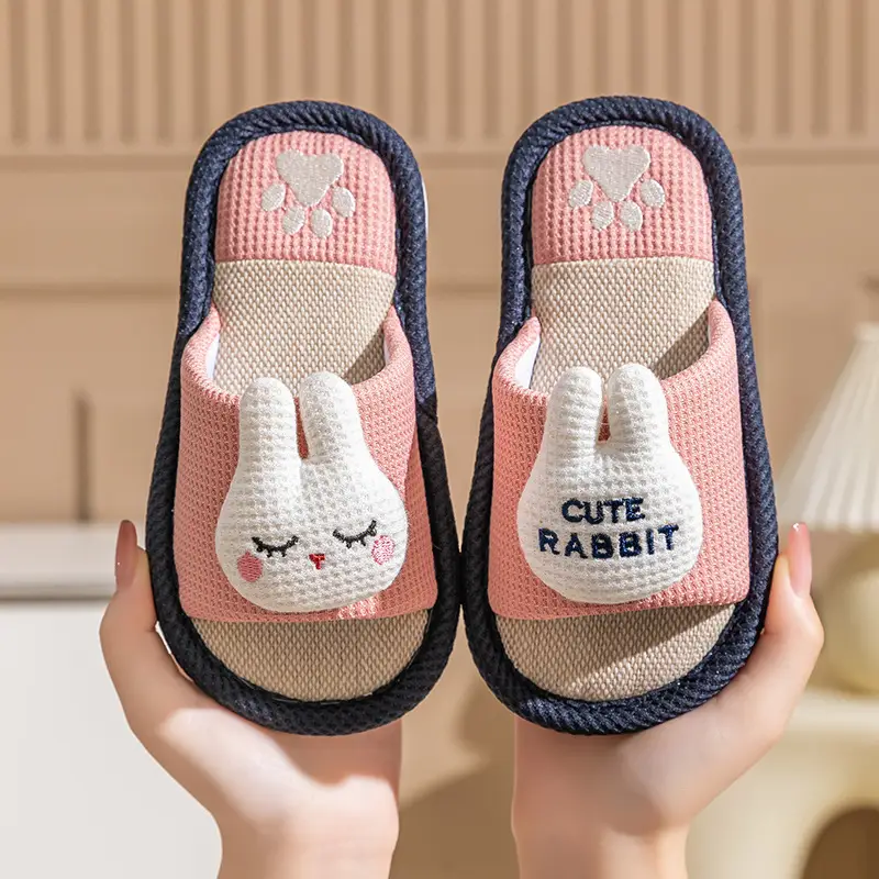 Children's Happy Tiger Linen Slippers Yellow Orange