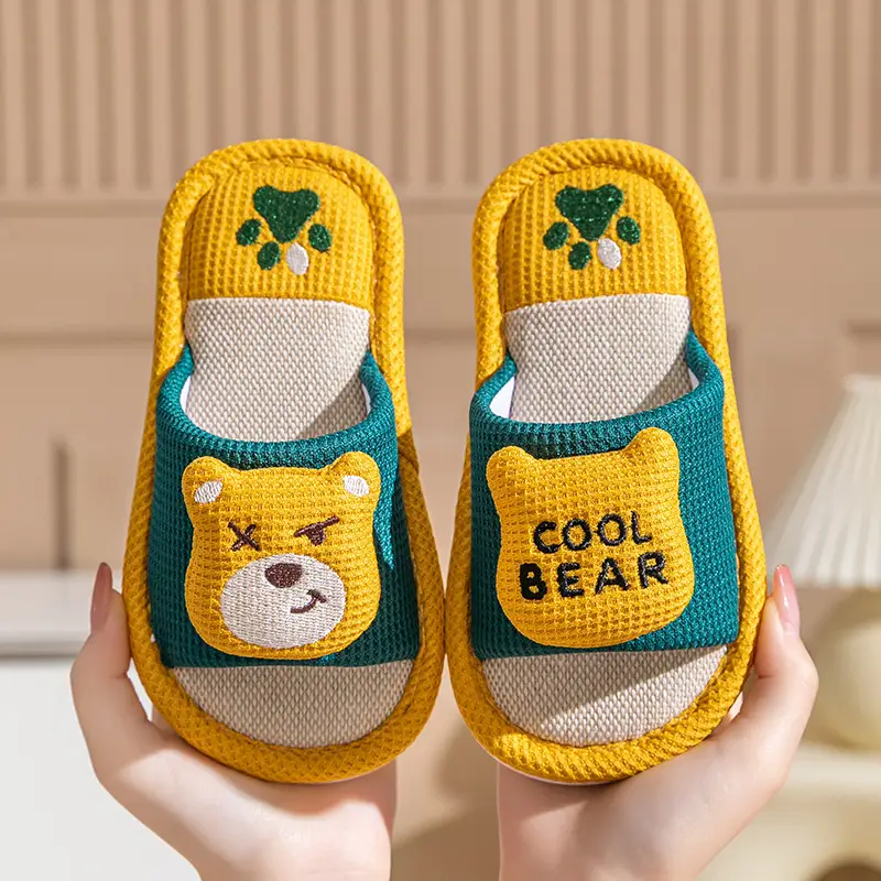 Children's Happy Tiger Linen Slippers Yellow Orange