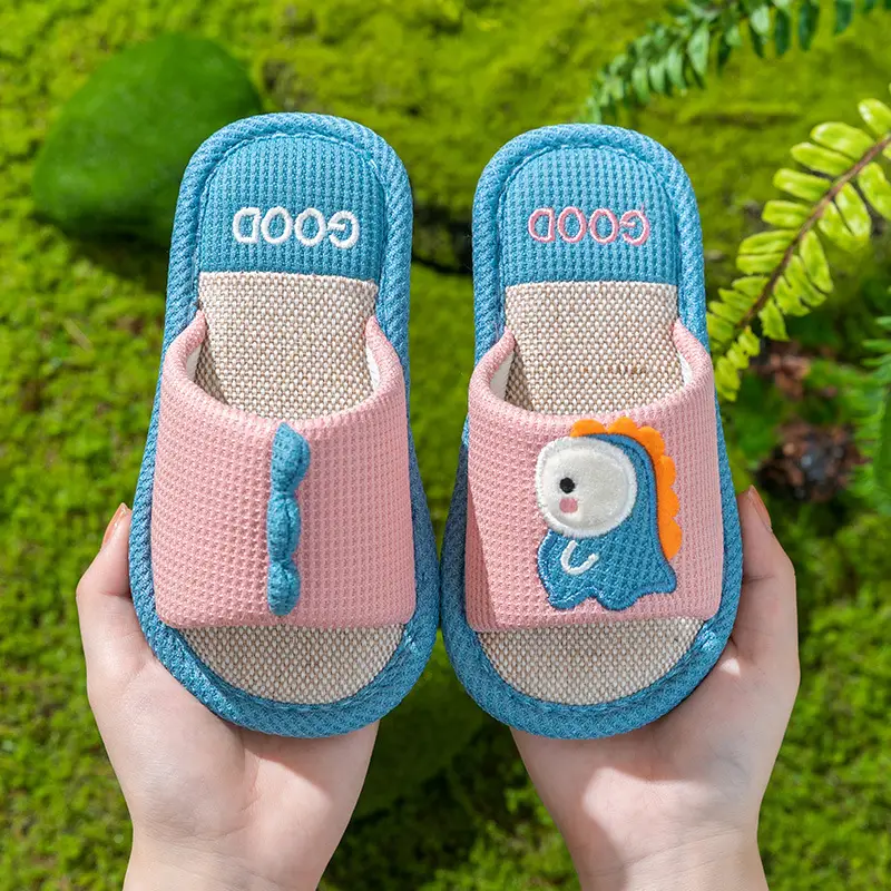 Children's Happy Tiger Linen Slippers Yellow Orange