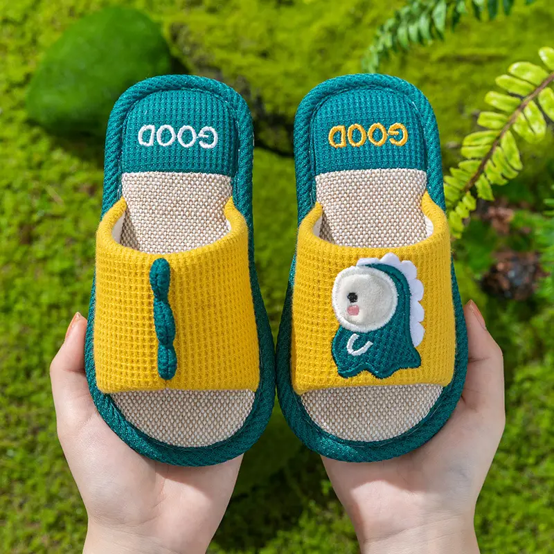 Children's Happy Tiger Linen Slippers Yellow Orange