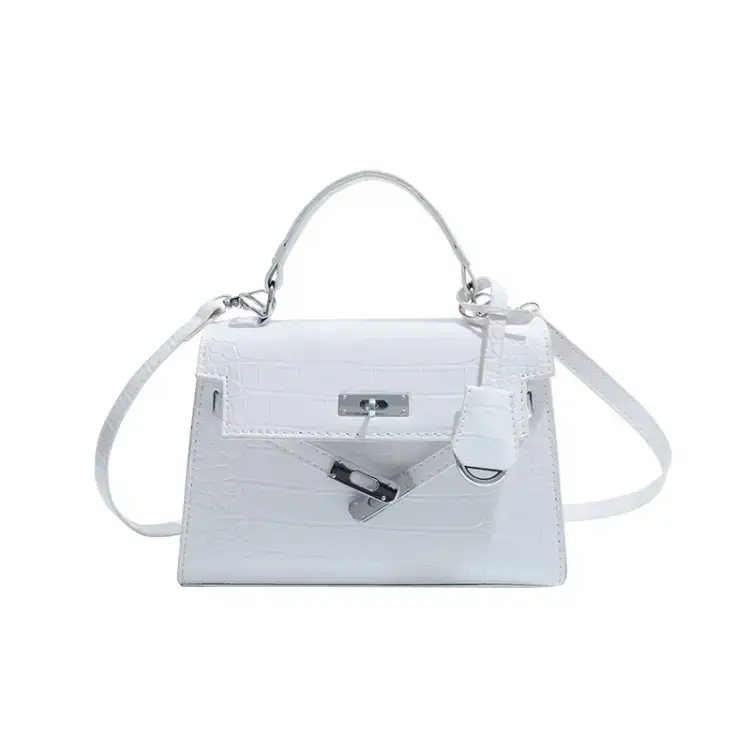 White Croc Texture Crossbody Bag for Women - Image 8