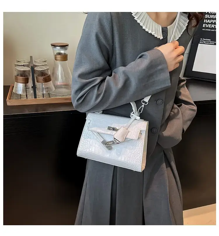 White Croc Texture Crossbody Bag for Women — feature 1