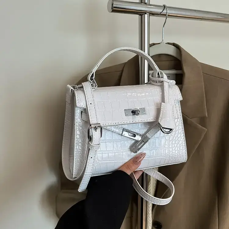 White Croc Texture Crossbody Bag for Women — feature 10