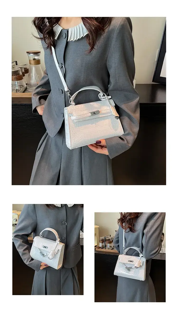 White Croc Texture Crossbody Bag for Women — feature 3