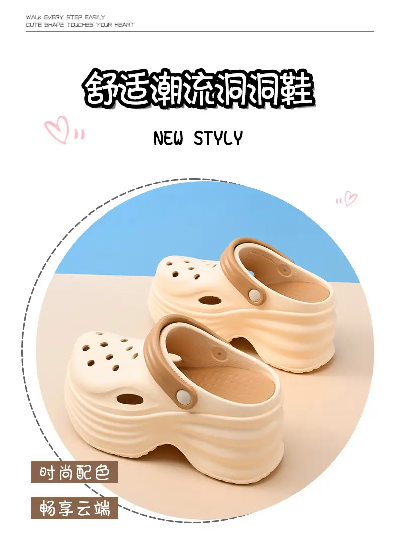 New Style Hole Shoes Women's Outfit Summer Thick Sole Baotou Slippers EVA Wear-resistant Non-slip 7cm Platform Cake Wading Sandals — feature 7