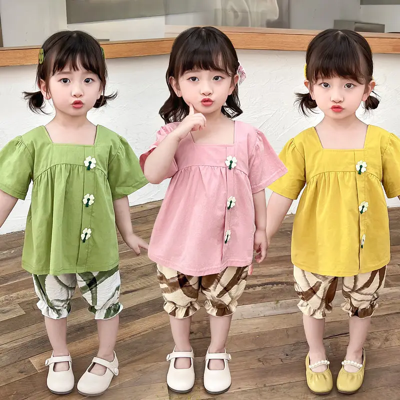 2025 Cotton Cartoon Kids Suit Green Pink Yellow 1-5Y - Image 4