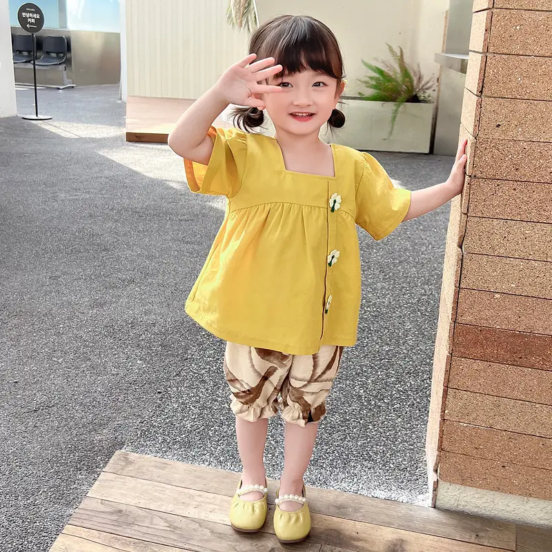 2025 Cotton Cartoon Kids Suit Green Pink Yellow 1-5Y - Image 2
