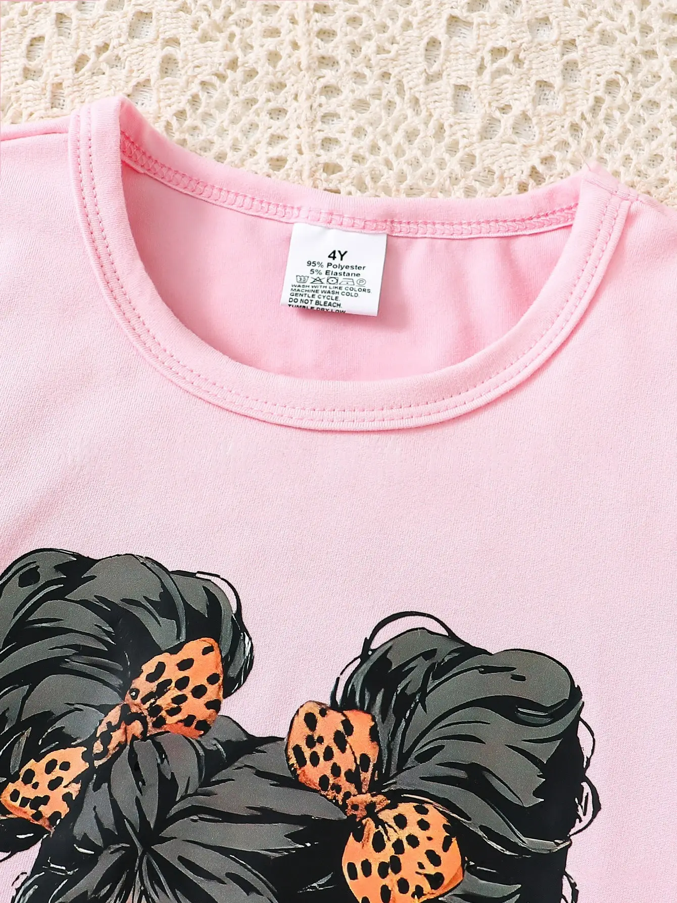 Girls Faux Denim Leopard Pants Set Pink T-Shirt Belt — feature 6