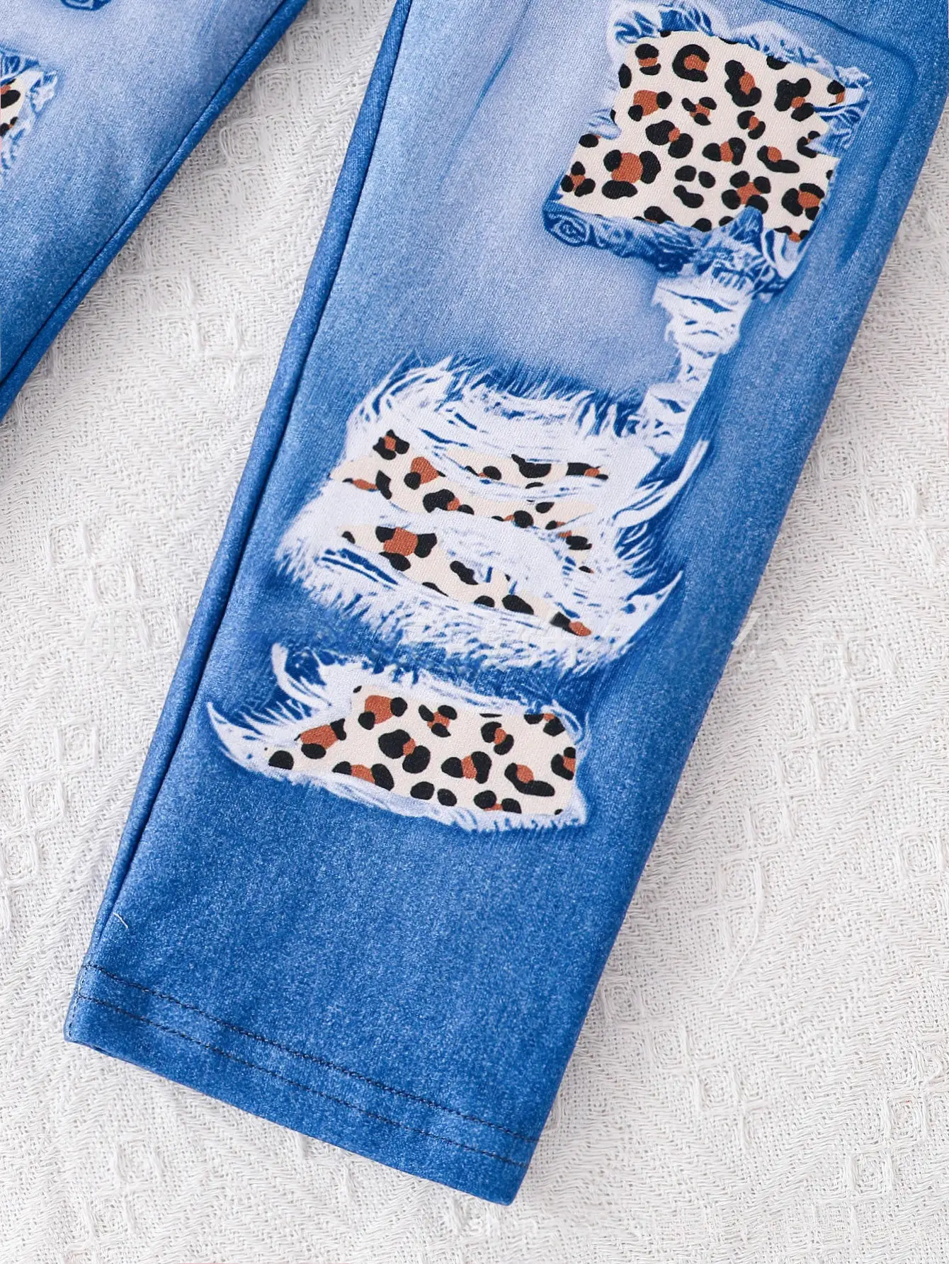 Girls Faux Denim Leopard Pants Set Pink T-Shirt Belt — feature 9