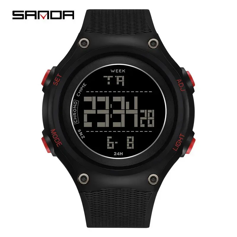 SANDA Men's Black Digital Watch with Green Display - Image 10