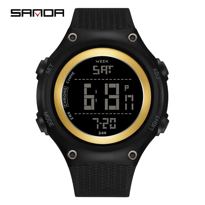 SANDA Men's Black Digital Watch with Green Display - Image 3