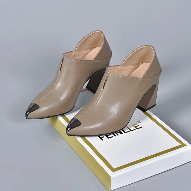 2025 New Spring and Summer Soft Leather Single-layer Shoes Women's Thick Heel Pointed Thick Heel High Heel Middle Heel Soft Leather Shoes Deep Mouth Women's Shoes - Image 6