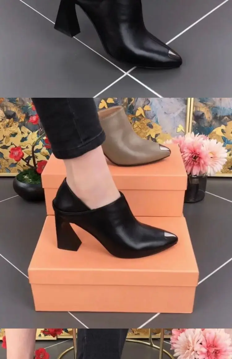 2025 New Spring and Summer Soft Leather Single-layer Shoes Women's Thick Heel Pointed Thick Heel High Heel Middle Heel Soft Leather Shoes Deep Mouth Women's Shoes — feature 10