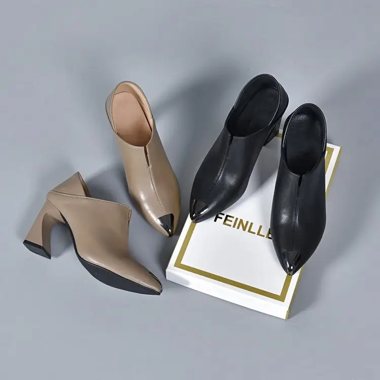2025 New Spring and Summer Soft Leather Single-layer Shoes Women's Thick Heel Pointed Thick Heel High Heel Middle Heel Soft Leather Shoes Deep Mouth Women's Shoes — feature 3