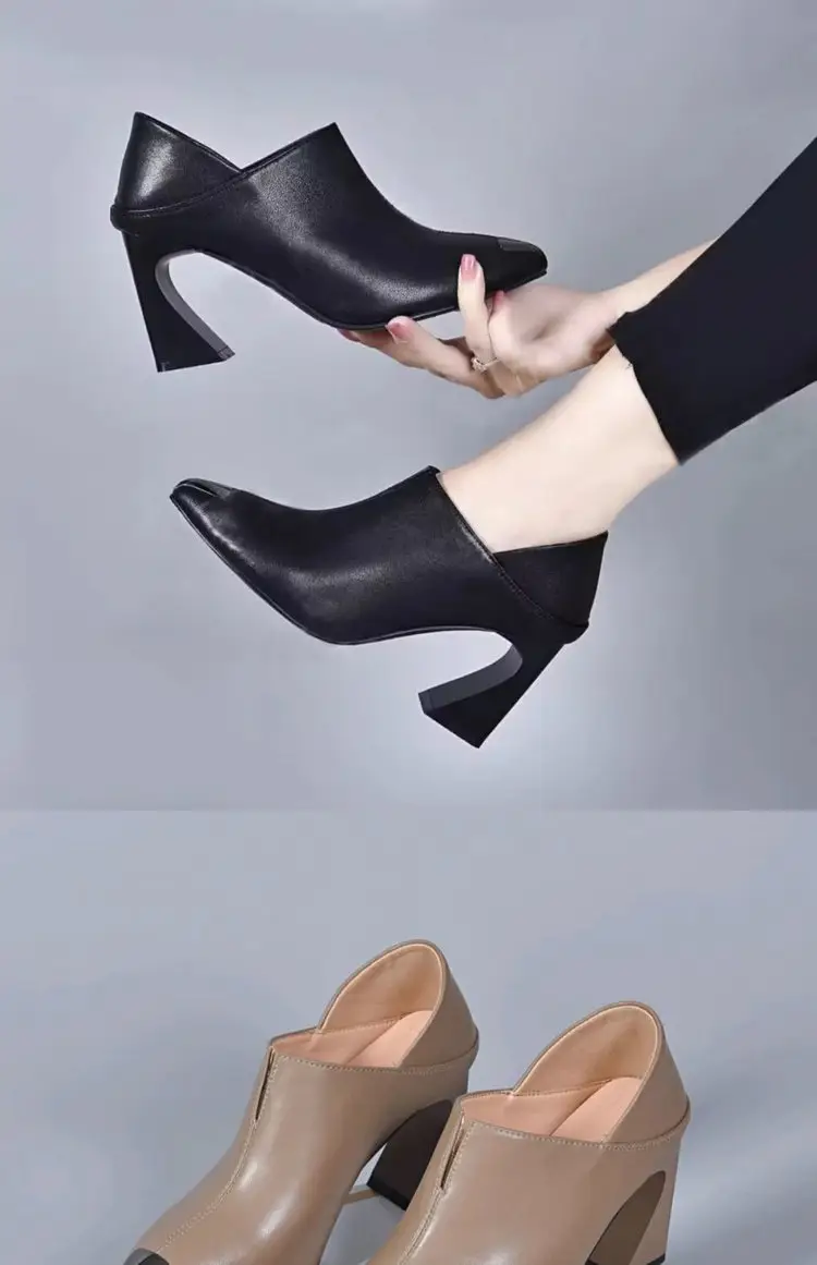 2025 New Spring and Summer Soft Leather Single-layer Shoes Women's Thick Heel Pointed Thick Heel High Heel Middle Heel Soft Leather Shoes Deep Mouth Women's Shoes — feature 7