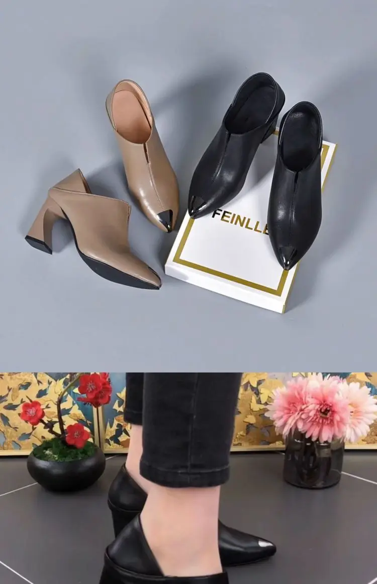 2025 New Spring and Summer Soft Leather Single-layer Shoes Women's Thick Heel Pointed Thick Heel High Heel Middle Heel Soft Leather Shoes Deep Mouth Women's Shoes — feature 8