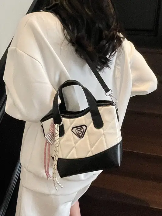 Women Rhombic Crossbody Bag Black Beige 2025 Fashion - Image 10