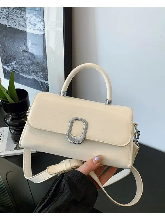 Beige Textured Square Handbag for Women 2026