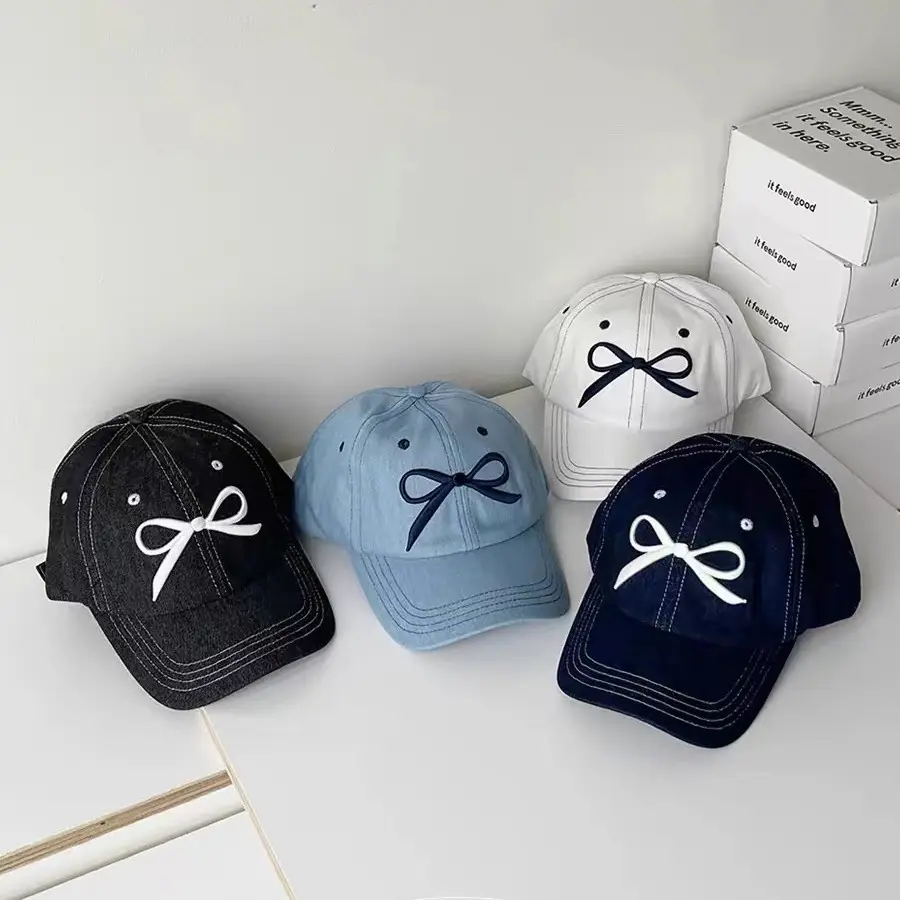 Denim Bow Cap with Embroidered Knot - Image 6